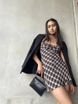 Bec & Bridge Chiara Tie Mini Dress Basket Weave Check Size 8 for rent on The Volte - image 1