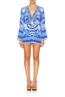 Camilla Throwing Shade Low Front Tie Waist Playsuit Blue Size L / AU 14 for rent on The Volte - image 1