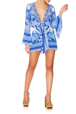 Camilla Throwing Shade Low Front Tie Waist Playsuit Blue Size L / AU 14 for rent on The Volte - image 4