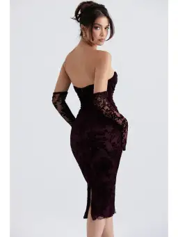 House Of CB Isadora Devore Corset Dress Black Cherry Size XS / AU 6 for rent on The Volte - image 4