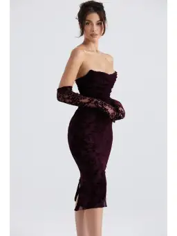 House Of CB Isadora Devore Corset Dress Black Cherry Size XS / AU 6 for rent on The Volte - image 3