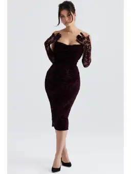 House Of CB Isadora Devore Corset Dress Black Cherry Size XS / AU 6 for rent on The Volte - image 1