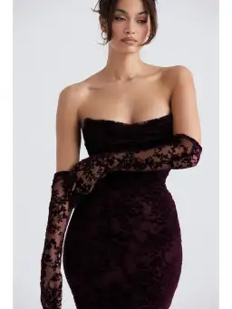 House Of CB Isadora Devore Corset Dress Black Cherry Size XS / AU 6 for rent on The Volte - image 2