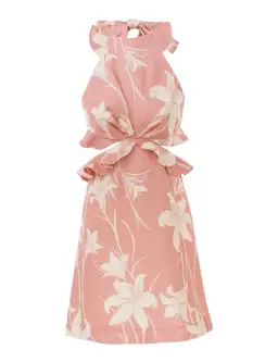 Zimmermann Acadian Tie Back Mini Dress Pink Ivory Floral Size 0 / AU 8 for rent on The Volte - image 4