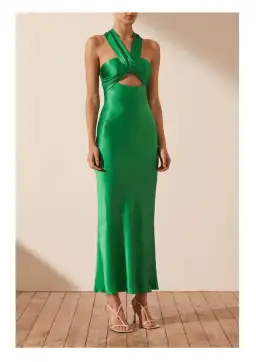 Shona Joy Lana Ruched Halter Midi Dress Tree Green Size AU 8 for rent on The Volte - image 2