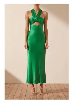 Shona Joy Lana Ruched Halter Midi Dress Tree Green Size AU 8 for rent on The Volte - image 1