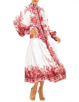 Zimmermann Wavelength Placement Midi Dress Pink Phoenix Size 1 / AU 10 