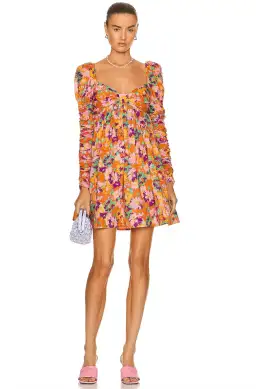 Zimmermann Violet Twist Front Mini Dress Mustard Multi Floral Size 1 / AU 10 