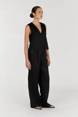 Dissh Banks Linen Vest and Norah Pants Set Black Size 10