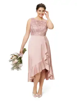 Review Thinking of You Midi Dress in Blush Size 8 for rent on The Volte - image 5