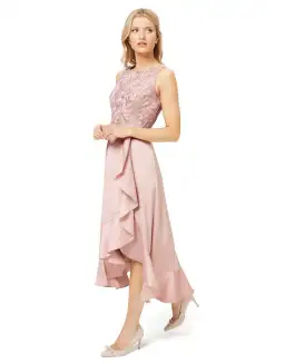 Review Thinking of You Midi Dress in Blush Size 8 for rent on The Volte - image 1
