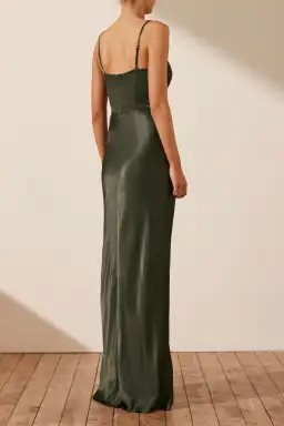 Shona Joy La Lune Corded Ruched Maxi Dress in Forest Green Size 8 for rent on The Volte - image 3