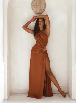 Sonya Moda Nour Shimmer Maxi Dress Bronze Size 10 for rent on The Volte - image 1