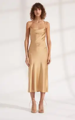 Dion Lee Bias Weave Cowl Dress Gold Size 12 for rent on The Volte - image 1