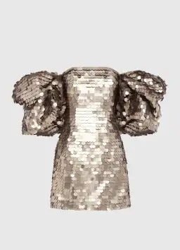 Leo Lin Brenda Sequin Puffy Sleeve Mini Dress Gold Size 8