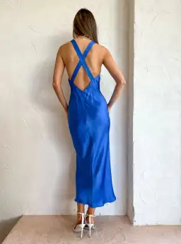 Shona Joy Oliviera Plunged Cross Back Midi Dress Blue Size 8 for rent on The Volte - image 2