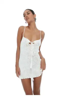 Isabelle Quinn Sadie Crochet Mini Dress Ivory Size AU 6 for rent on The Volte - image 4