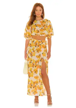Peony Vacation Crop Top and Wrap Skirt Set Citrus Size AU 6 for rent on The Volte - image 1