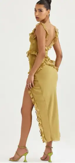 House of CB Pixie Ruffle Maxi Dress Olive Size M / AU 10 for rent on The Volte - image 1