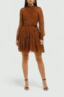 Nicholas High Neck Button Mini Dress in Tobacco Multi Size 8 for rent on The Volte - image 2
