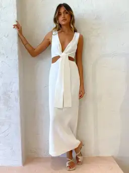 Sir The Label Clemence V Neck Dress Ivory Size 2/AU 10  for rent on The Volte - image 1