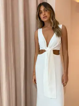 Sir The Label Clemence V Neck Dress Ivory Size 2/AU 10  for rent on The Volte - image 2