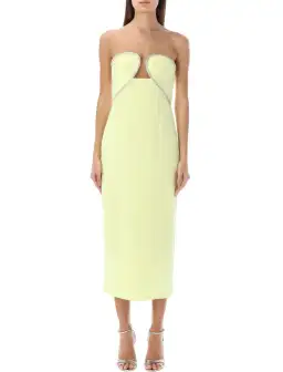 Self- Portrait Diamanté Trim Midi Dress Lime Green Size 8 for rent on The Volte - image 1