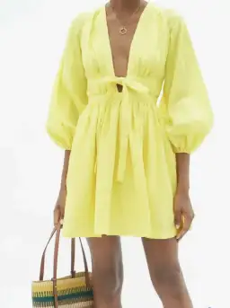 Zimmermann Shelly Plunge Bow Mini Dress Yellow Size 3/ Au 14 for rent on The Volte - image 2