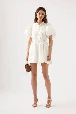 Aje Prairie Pleated Mini Dress Ivory Size 8
