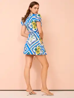 By Nicola - Havana Wrap Mini Dress In Azure Floral - Size 12 (fits 10-12) for rent on The Volte - image 3