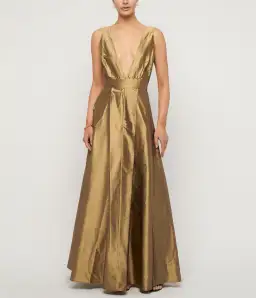 Beare Park Box Pleat Silk Gown in Marigold Gold Size AU 6