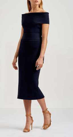 Scanlan Theodore Off Shoulder Midi Dress Navy Size 8 for rent on The Volte - image 3