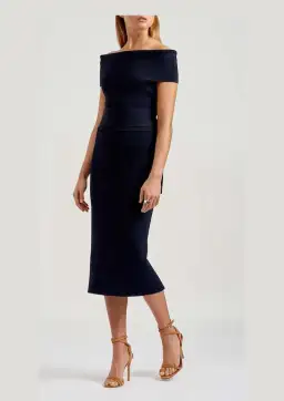 Scanlan Theodore Off Shoulder Midi Dress Navy Size 8 for rent on The Volte - image 1