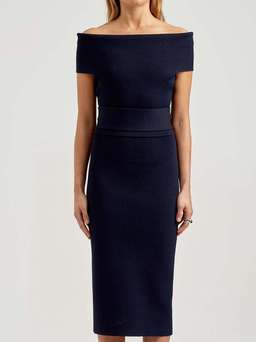 Scanlan Theodore Off Shoulder Midi Dress Navy Size 8 for rent on The Volte - image 2
