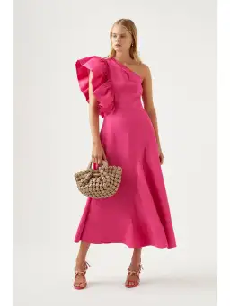 Aje Bonjour Asymmetric Dress In Fuschia Pink Size AU 6 for rent on The Volte - image 1