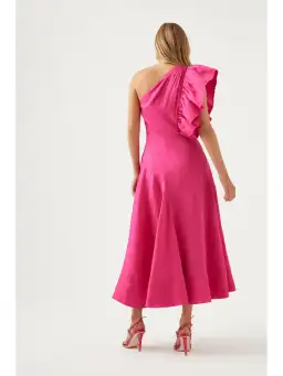 Aje Bonjour Asymmetric Dress In Fuschia Pink Size AU 6 for rent on The Volte - image 3