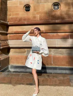 Leo Lin The Fields Linen Mini Dress Ivory Size AU 6