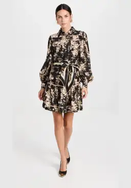 Zimmerman Shirt Mini Dress in Black Ivory Floral Size 10