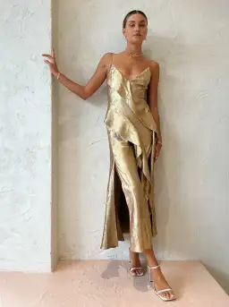 Acler Queensbridge Dress in Gold Size 6  for rent on The Volte - image 2