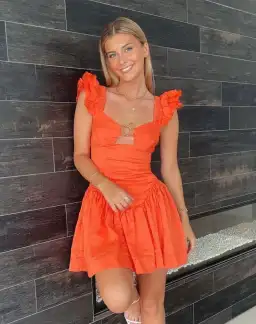Aje Simone Frill Sleeve Mini Dress Orange Size 16 for rent on The Volte - image 4