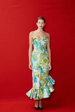 Alemais Janis Strapless Midi Dress Floral Print Size 10 for rent on The Volte - image 1