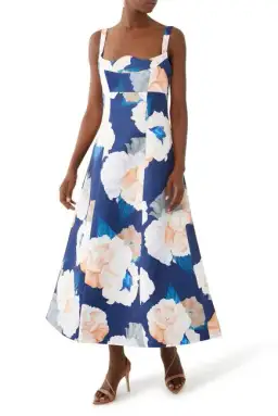 Leo Lin Odette Midi Rosebud Print Navy Size AU 14 for rent on The Volte - image 1