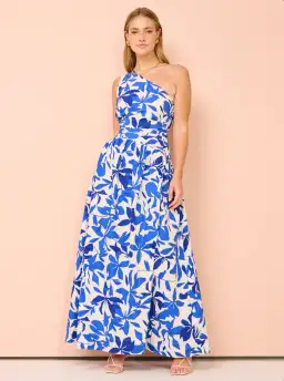 Shona Joy Bleue Asymmetrical Cut Out Maxi Dress Ivory/Aqua Size 8 for rent on The Volte - image 1