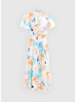 Leo Lin Bianca Short Sleeve Midi Dress Rosebud Floral Print in Cream Size AU 12 for rent on The Volte - image 3