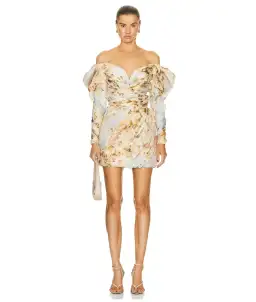 Zimmermann Luminosity Drape Mini Dress Ivory Garden Floral Size 0P / AU 6