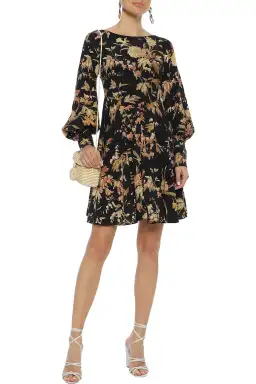 Zimmermann Unbridled Basque Mini Dress Black Floral Size 0 / AU 8