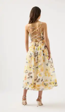 Aje Botanica Cross Back Midi Dress Pressed Sunflowers Size 10 for rent on The Volte - image 2