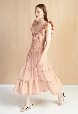 Magali Pascal Jeanette Midi Dress in Peach Size 8 for rent on The Volte - image 1