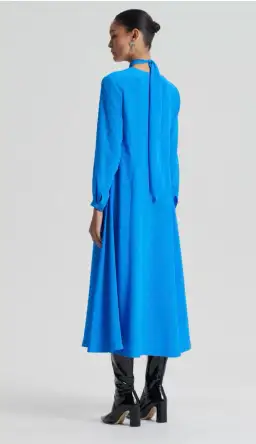 Scanlan Theodore Silk Drape Neck Midi Dress Bright Blue Size 12 for rent on The Volte - image 3
