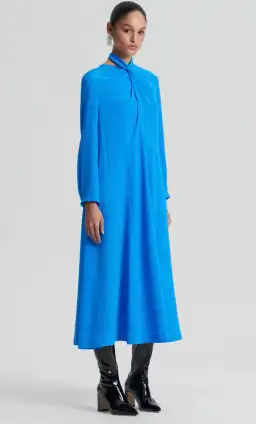 Scanlan Theodore Silk Drape Neck Midi Dress Bright Blue Size 12 for rent on The Volte - image 4